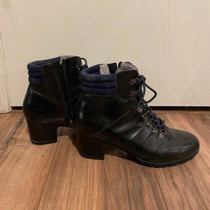 Jambu Black Vegan Leather Navy Cushioned Collar Lace-Up Boots